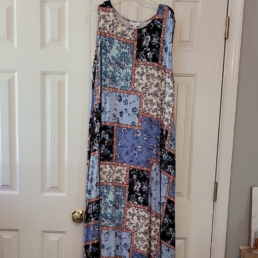 J. Jill Maxi Patchwork Dress With Pockets- Blue and Black